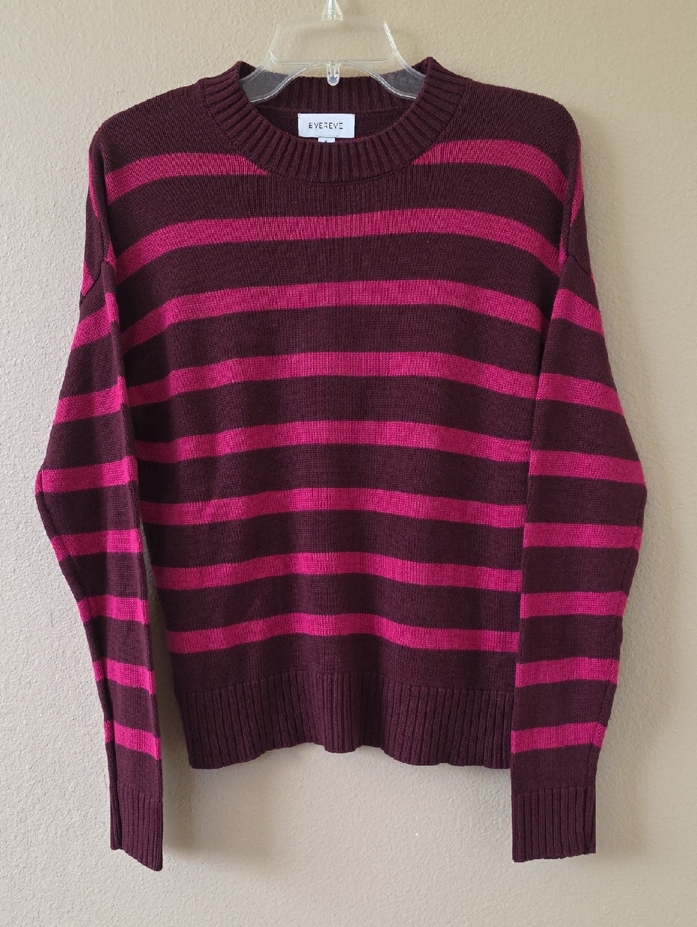Evereve Womens Pink Brown Striped Knit Crew Neck Sweater 90s Y2K Casual - Size S